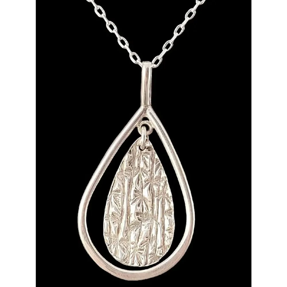Sterling Silver Artisan Textured Tear Drop Loop Tag Necklace
